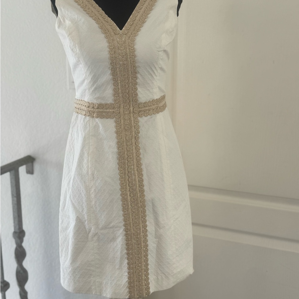 NWT Lilly Pulitzer Bentley Shift in Resort White Dress with Gold Accents Sz 2